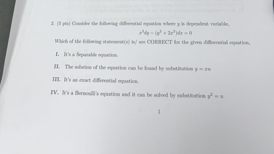 ( 5 p t s ) Consider the following differential