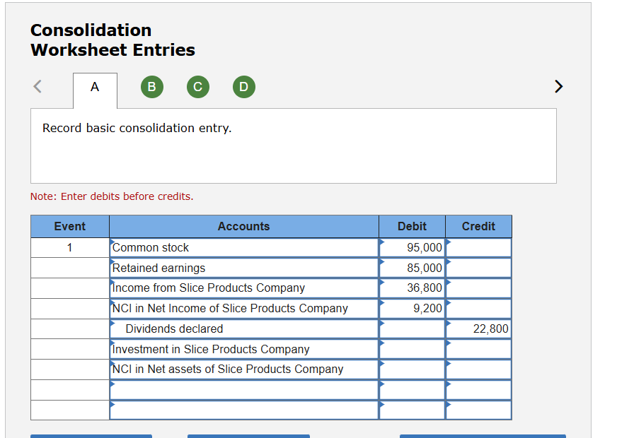 Consolidation Worksheet Entries A Record basic