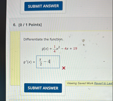 6 . [ 0 / 1 Points ] Differentiate the function.