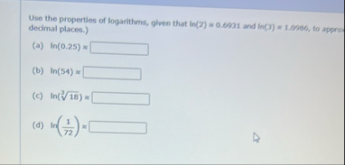Use the properties of logarithms, given that l n