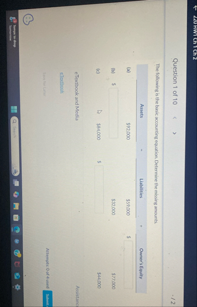 L 2 0 HW 1 Ch 1 Ch 2 Question 1 of 1 0 - / 2 The