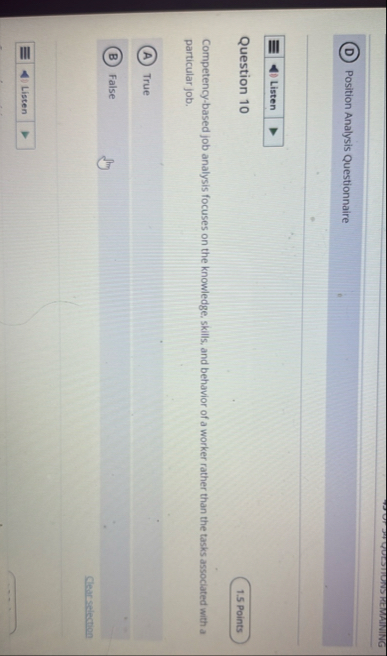 ( D ) Position Analysis Questionnaire Listen