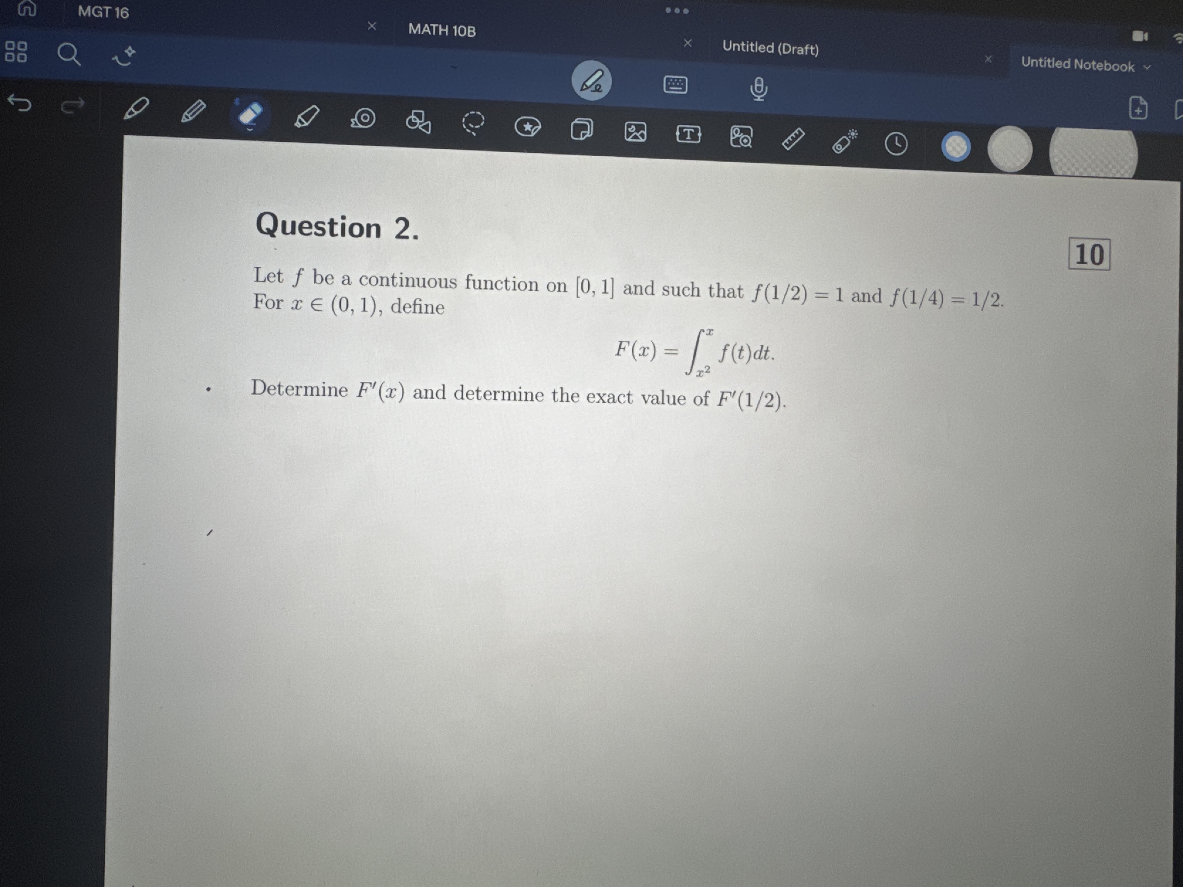 Question 2 . Let f b e a continuous function o n