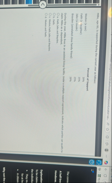 Millie, age 8 0 , is supported during the current