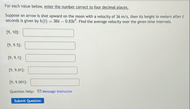 For each value below, enter the number correct to