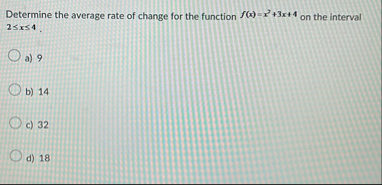 Determine the average rate of change for the