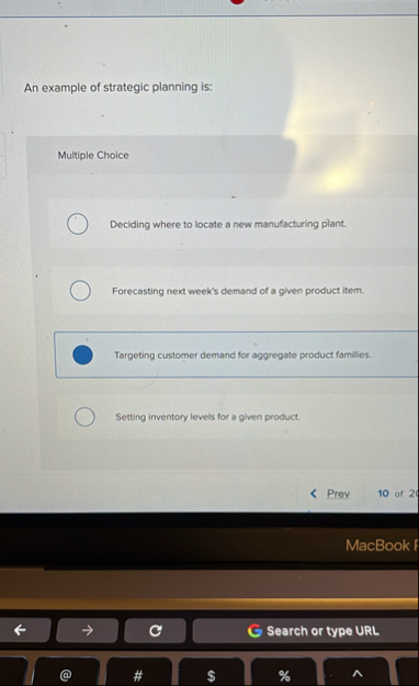 An example of strategic planning is: Multiple
