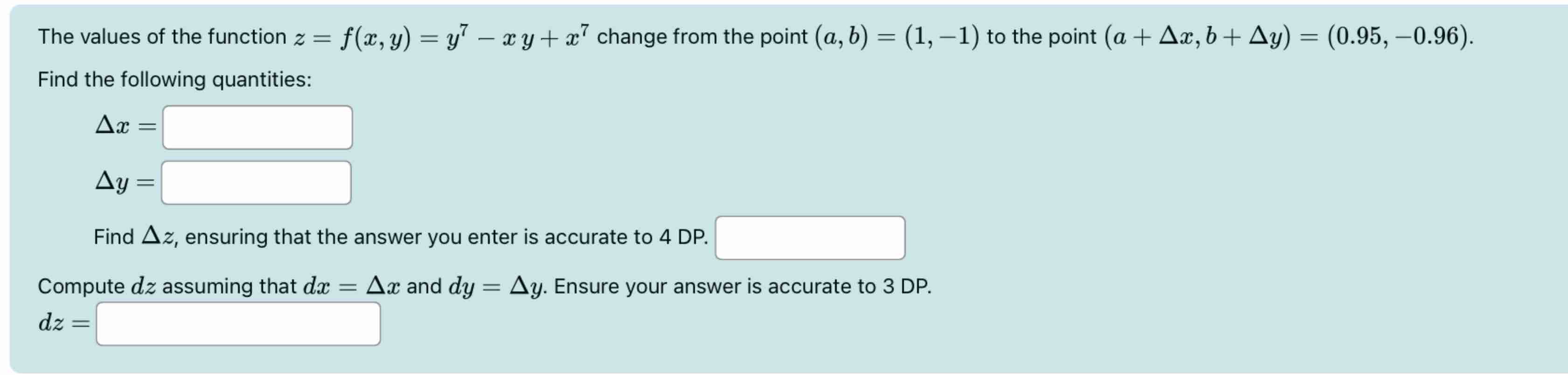 The values o f the function z = f ( x , y ) = y 7