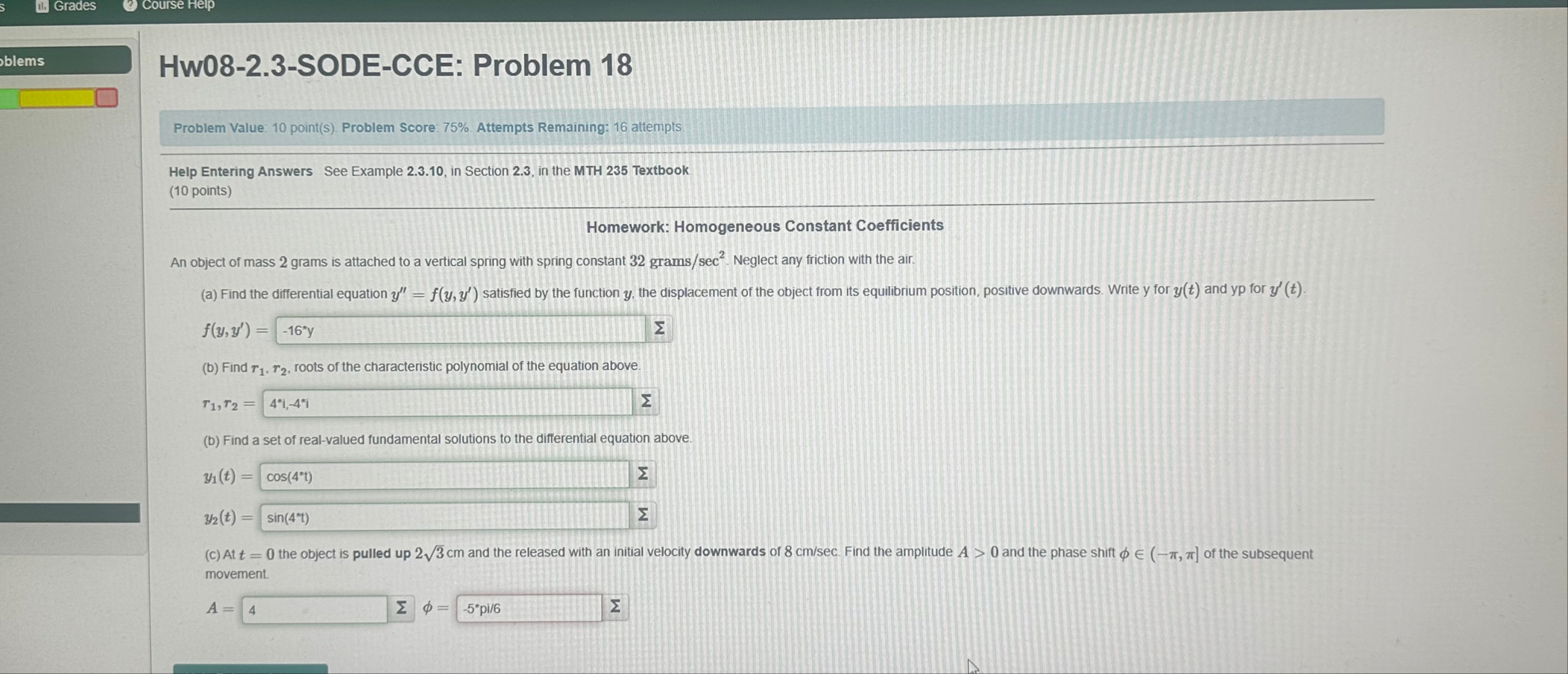 Grades Course Help blems Hw 0 8 - 2 . 3 - SODE -