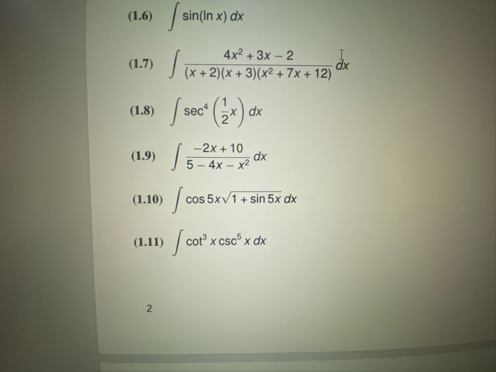 ( 1 . 9 ) - 2 x 1 0 5 - 4 x - x 2 d x ( 1 . 1 0 )