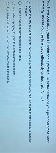You have optimized your LinkedIn and X profiles.