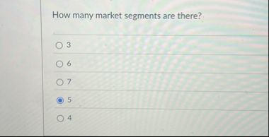 How many market segments are there? 3 6 7 5 4