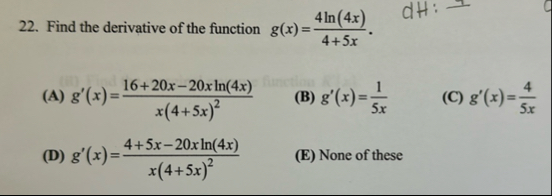 Find the derivative of the function g ( x ) = 4 l