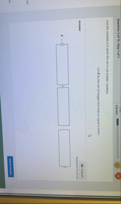 Question 3 of 1 5 . Step 1 of 1 2 7 1 5 Correct