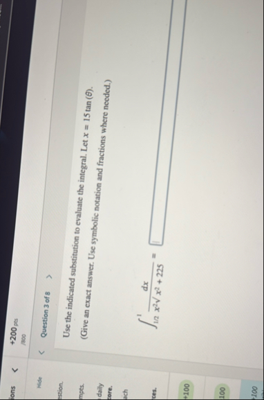 jons 2 0 0 p t s / 8 0 0 Hide Question 3 of 8