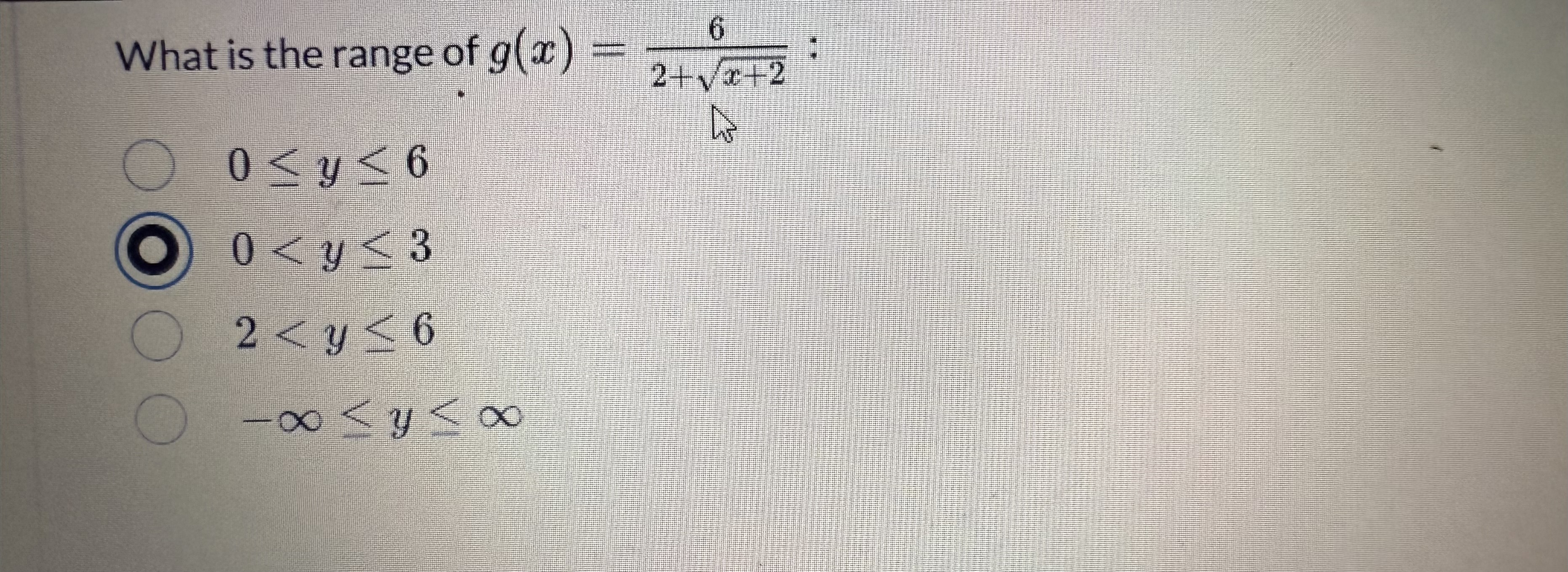 What i s the range o f g ( x ) = 6 2 + x + 2 2 :