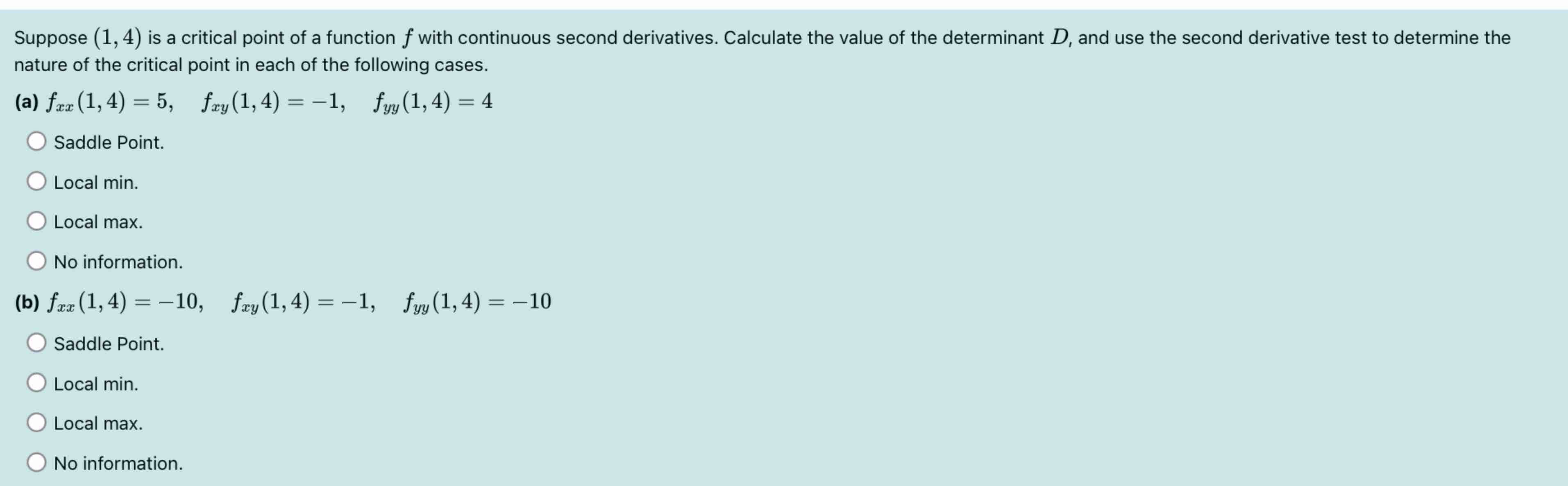 Suppose ( 1 , 4 ) i s a critical point o f a