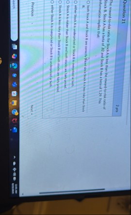 Question 2 1 2 pts The reward - to - risk ratio