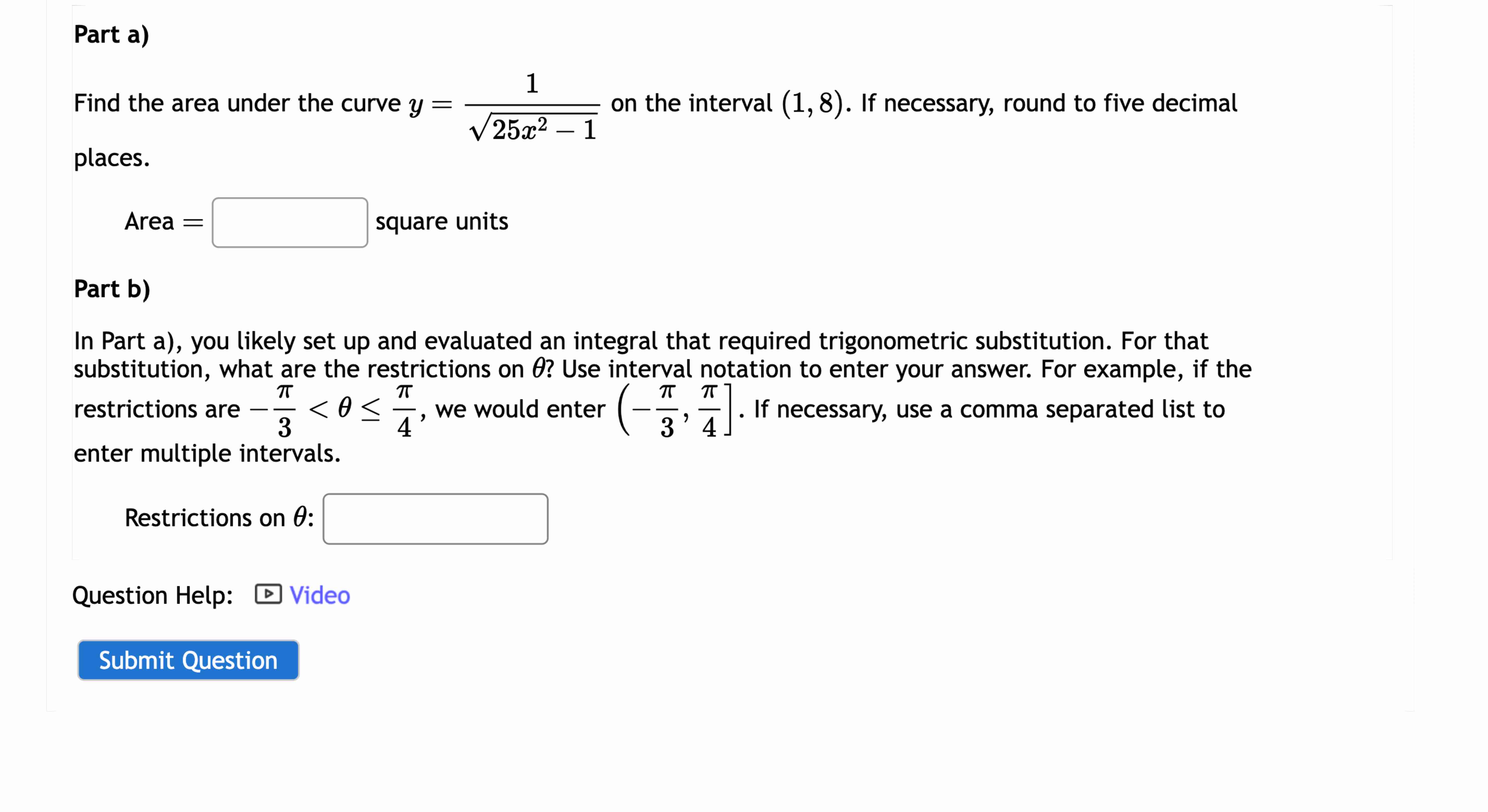 Part a y = 1 2 5 x 2 - 1 2 o n the interval ( 1 ,