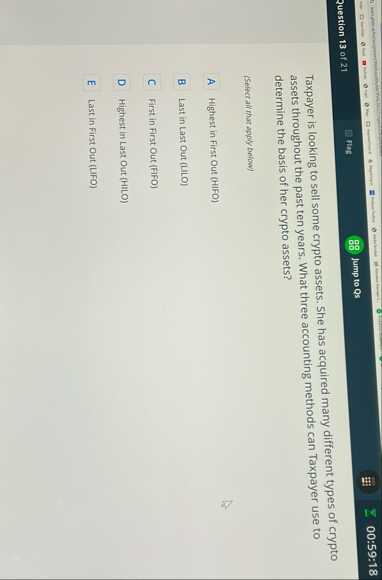 0 0 : 5 9 : 1 8 Question 1 3 of 2 1 Flag Jump to