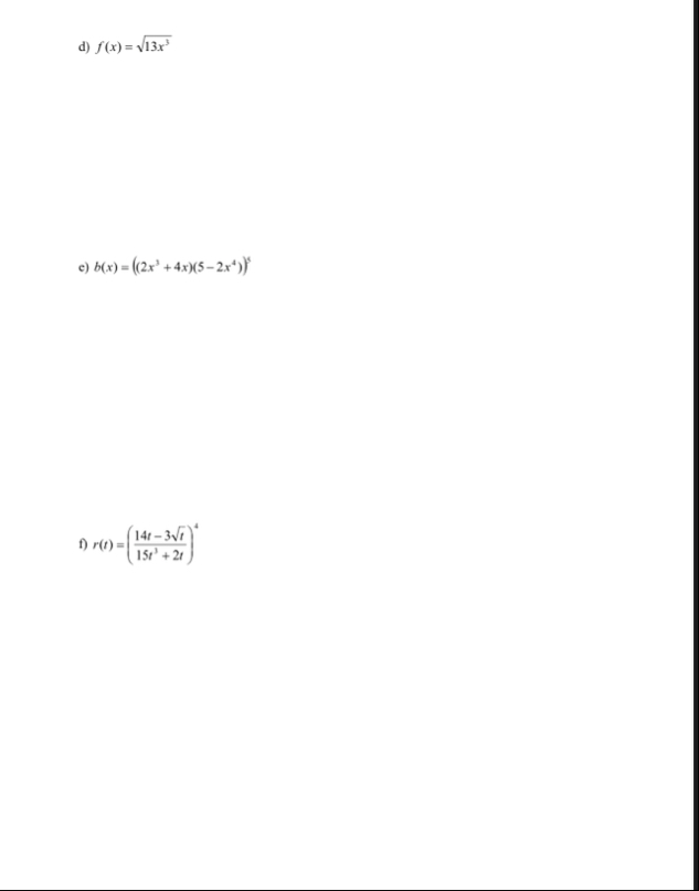 d ) f ( x ) = 1 3 x 3 2 e ) b ( x ) = ( ( 2 x 3 4