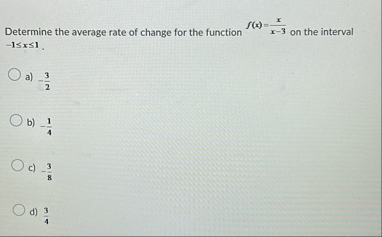 Determine the average rate of change for the