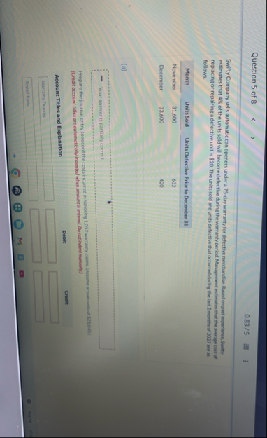 Question 5 of 8 0 . 8 3 5 Swifty Company sells