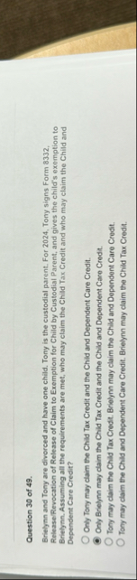 Question 3 0 of 4 9 . Brielynn and Tony are