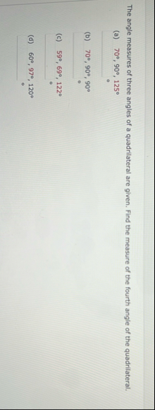 The angle measures of three angles of a