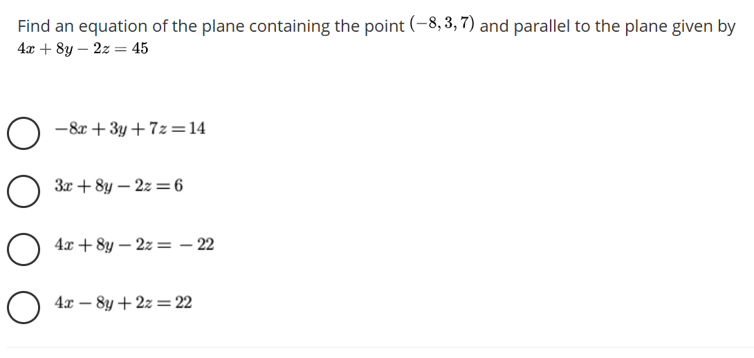 Find a n equation o f the plane containing the