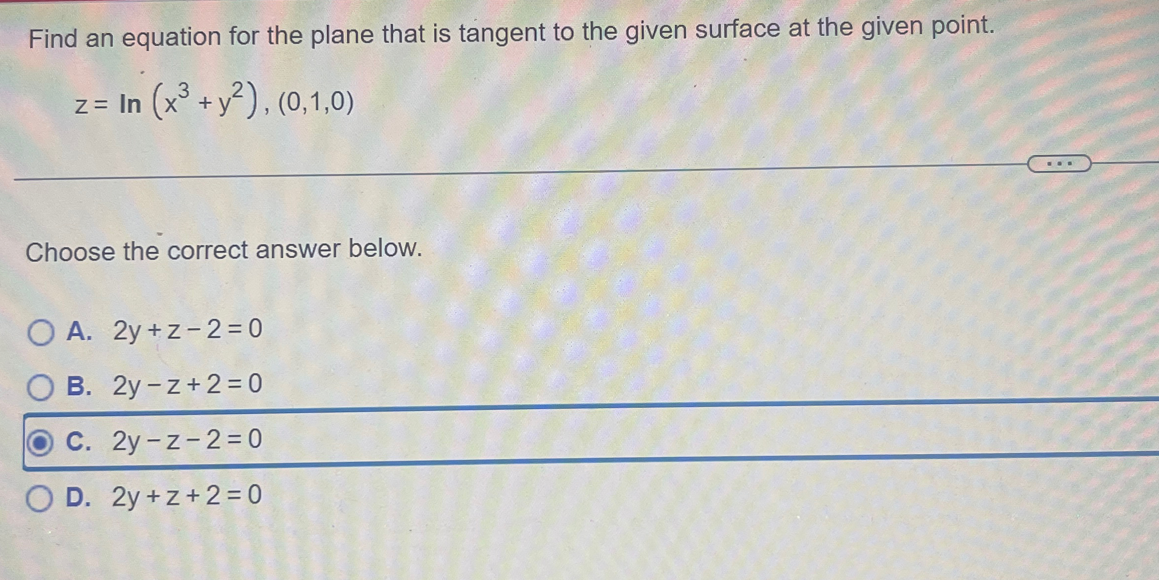 z = l n ( x 3 + y 2 ) , ( 0 , 1 , 0 )