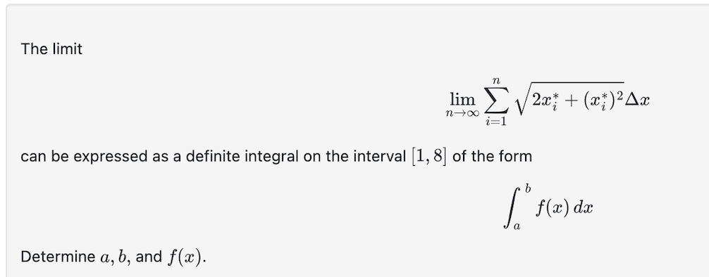 The l i m i t lim n i = 1 n 2 x i * + ( x i * ) 2
