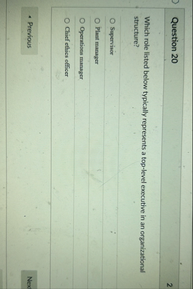 Question 2 0 2 Which role listed below typically