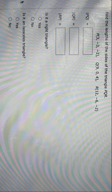 Find the lengths of the sides of the triangle P Q