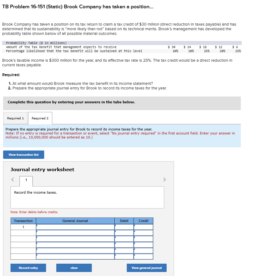 TB Problem 1 6 - 1 5 1 ( Static ) Brook Company