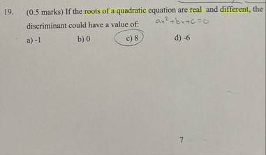 ( 0 . 5 marks ) If the roots of a quadratic