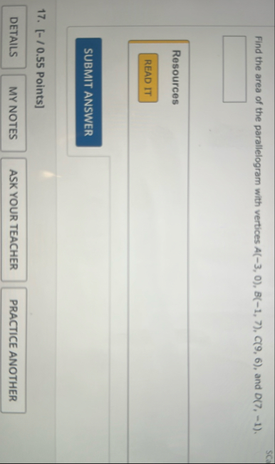 Find the area of the parallelogram with vertices
