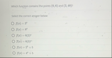 Which function contains the points ( 0 , 6 ) and