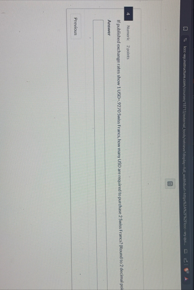 4 Numeric 2 points If published exchange rates