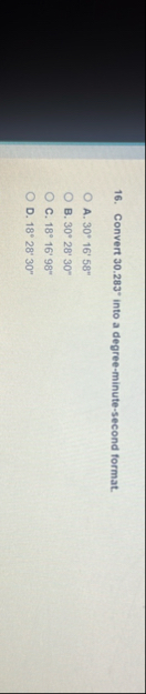 Convert 3 0 . 2 8 3 into a degree - minute -