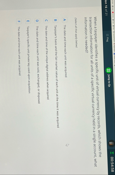0 0 : 5 4 : 5 8 ion 1 6 of 2 1 Flag Jump to Qs