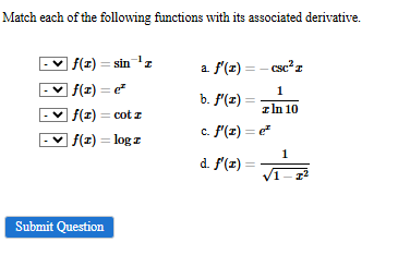 Match each o f the following functions with its