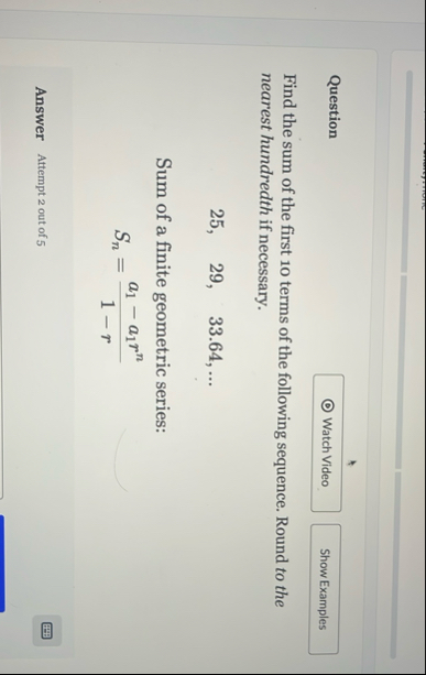 Question Find the sum of the first 1 0 terms of