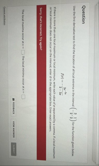 Question Use the first derivative test to find