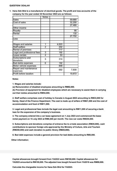 QUESTION / SOALAN 1 . Hana Sdn Bind is a