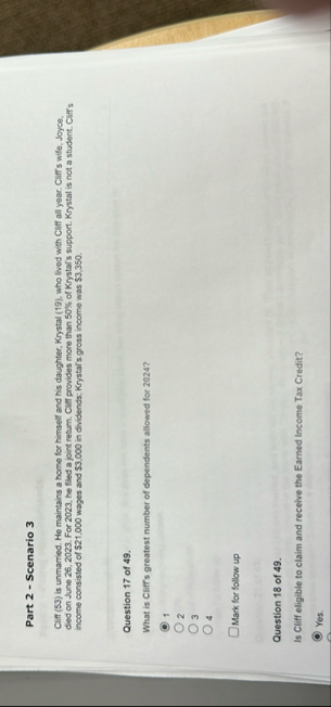 Part 2 - Scenario 3 Cliff ( 5 3 ) is unmarried.