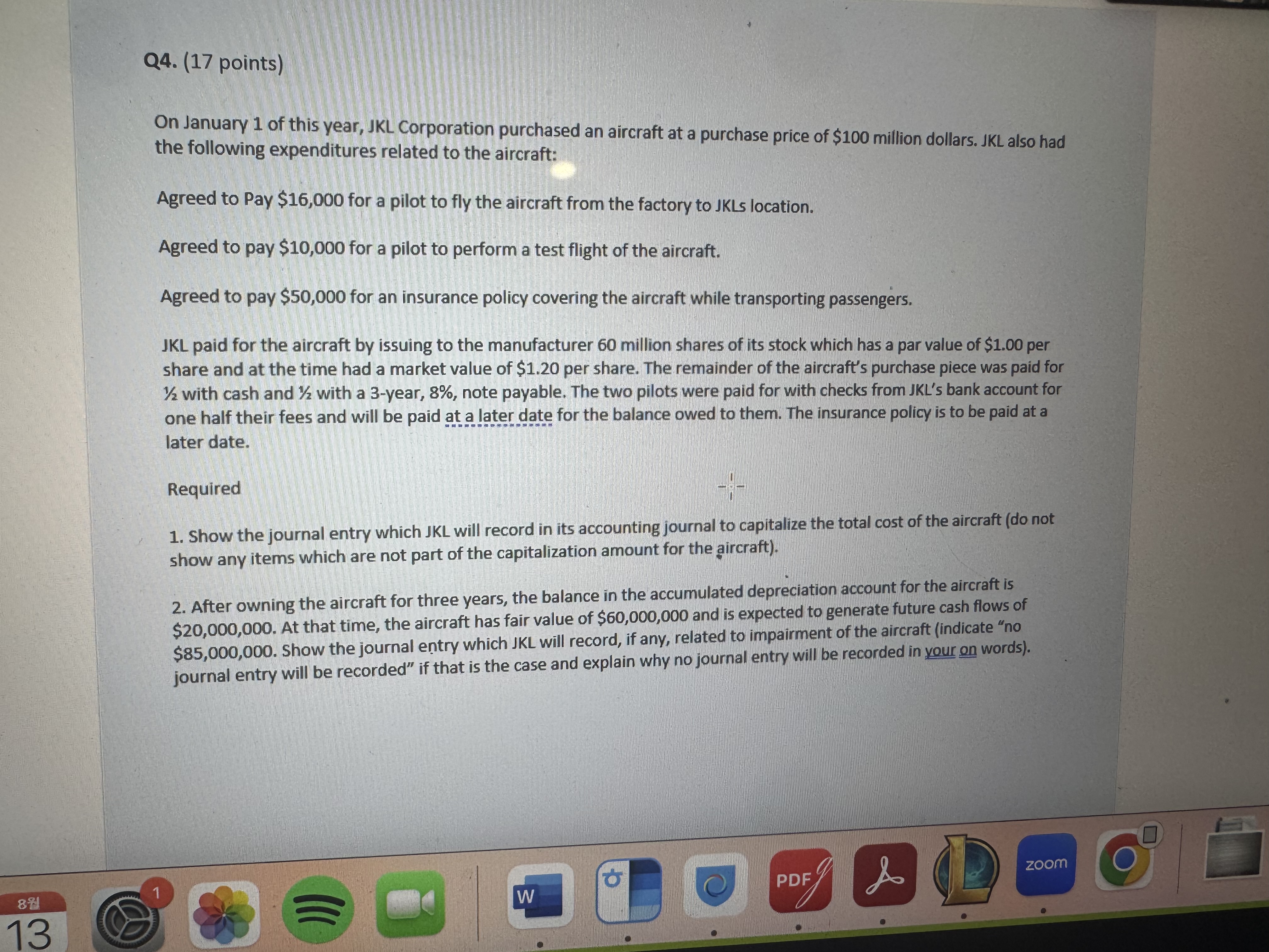 Q 4 . ( 1 7 points ) On January 1 of this year,