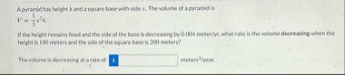 A pyramid has helght k and a vquare base with