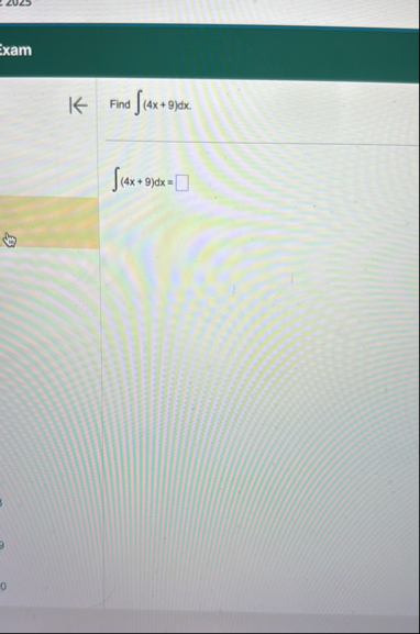 Find ( 4 x 9 ) d x ( 4 x 9 ) d x =