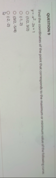 QUESTION 9 Find the coordinates of the point that